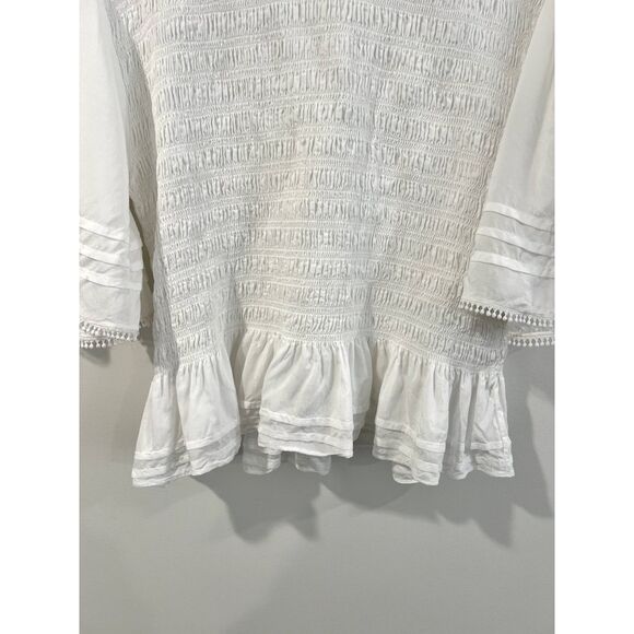 Soft Surroundings Smocked Flutter Sleeve Blouse Ruffle Lace - Picture 2 of 10